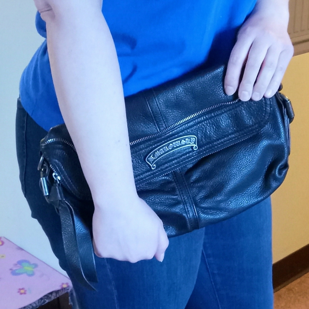 $218 EUC B. MAKOWSKY pebbled leather black Shoulder bag/Clutch - Picture 15 of 16